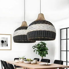 Lámpara Colgante de Ratán LED Esférica Estilo Bohemio para Comedor