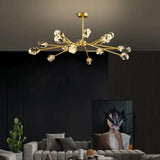 Lámpara de araña Sputnik moderna de cristal LED dorada para comedor