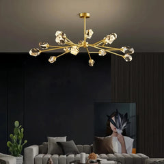 Lámpara de araña Sputnik moderna de cristal LED dorada para comedor