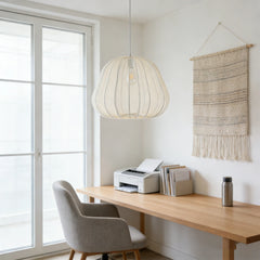Lámpara Colgante Tela Blanca LED Tipo Farol Estilo Japonés Comedor