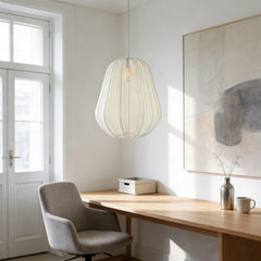 Lámpara Colgante Tela Blanca LED Tipo Farol Estilo Japonés Comedor