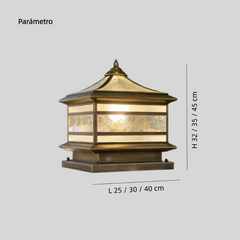 Farol sobremuro exterior vintage solar IP65 regulable de latón y vidrio para jardín
