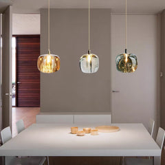 Lámpara colgante moderna de cristal con LED en forma de manzana para comedor