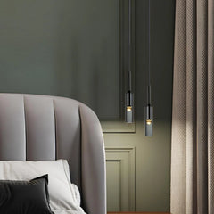 Lámpara colgante con botellas de vidrio negro diseño moderno para mesita de noche