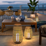 Lámpara solar de pie exterior LED IP65 tipo farol con efecto bambú para terraza