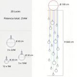 Lámpara colgante de anillos nórdica LED regulable de madera para escalera