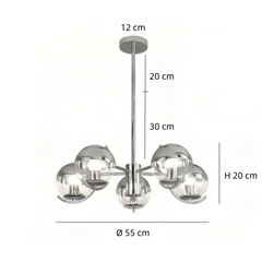 Lámpara araña de bolas de cristal LED moderna plateada para salón