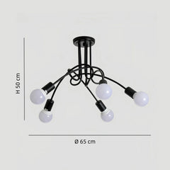 Lámpara de techo de 5 luces negra LED moderna para salón