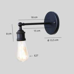 Aplique pared industrial vintage articulado en metal negro para baño