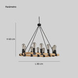 Lámpara industrial colgante de cuerda rectangular de 10 luces para comedor