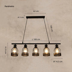 Lámpara Colgante Múltiple Industrial de Metal Negra para Comedor