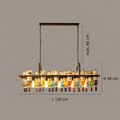 Lámpara colgante vintage con botellas de vidrio y altura regulable para comedor