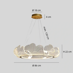 Lámpara moderna colgante de hojas transparentes regulable para dormitorio