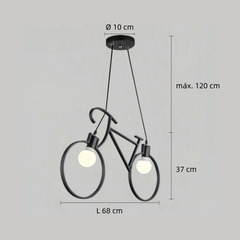 Lámpara colgante bicicleta negra LED regulable en altura diseño moderno para comedor