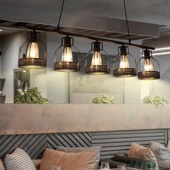 Lámpara Colgante Múltiple Industrial de Metal Negra para Comedor