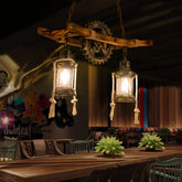 Lámpara colgante industrial vintage de madera regulable en altura para comedor