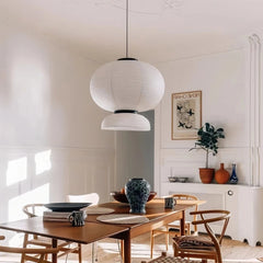 Lámpara de papel colgante blanca estilo Japandi LED para comedor