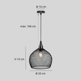 Lámpara colgante industrial negra de metal regulable para comedor