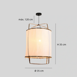 Lámpara colgante de lino tipo farol vintage regulable en altura para comedor