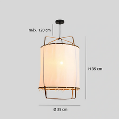 Lámpara colgante de lino tipo farol vintage regulable en altura para comedor