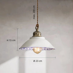 Lámpara Colgante Cerámica Blanca Vintage Estampada Azul para Comedor