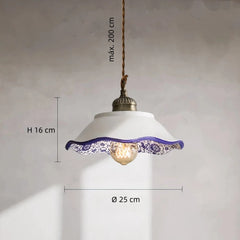 Lámpara Colgante Cerámica Blanca Vintage Estampada Azul para Comedor