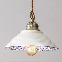 Lámpara Colgante Cerámica Blanca Vintage Estampada Azul para Comedor