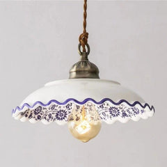 Lámpara Colgante Cerámica Blanca Vintage Estampada Azul para Comedor