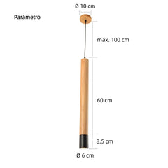 Lámpara Colgante de Madera para Comedor Estilo Moderno LED en Tubo