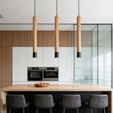 Lámpara Colgante de Madera para Comedor Estilo Moderno LED en Tubo