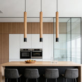 Lámpara Colgante de Madera para Comedor Estilo Moderno LED en Tubo