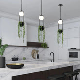 Lámpara LED con Plantas Colgantes de Diseño Nórdico Ovalada Negra para Comedor