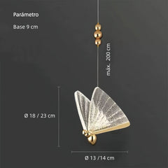 Lámpara Colgante Mariposas LED Moderna Dorada para Mesita de Noche