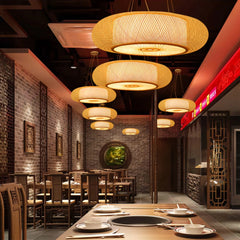 Lámpara Colgante de Bambú con Luz LED Redonda Estilo Chino para Comedor