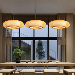 Lámpara Colgante de Bambú con Luz LED Redonda Estilo Chino para Comedor