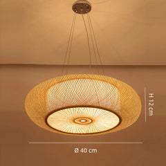Lámpara Colgante de Bambú con Luz LED Redonda Estilo Chino para Comedor
