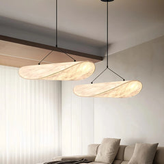 Lámpara Colgante de Tela Blanca con Luz LED Estilo Japandi para Salón