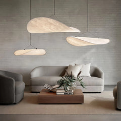 Lámpara Colgante de Tela Blanca con Luz LED Estilo Japandi para Salón
