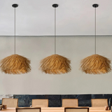 Lámpara colgante rústica de paja con LED regulable para comedor