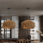 Lámpara Colgante de Paja Estilo Rústico Regulable en Altura para Comedor
