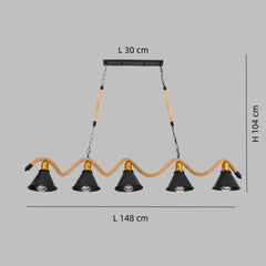 Lámpara Colgante Cuerda Vintage de Metal Negra de Cinco Cabezas para Isla Cocina
