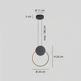 Lámpara colgante de anillo minimalista LED negra para mesita de noche