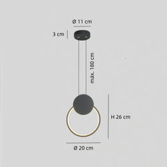 Lámpara colgante de anillo minimalista LED negra para mesita de noche