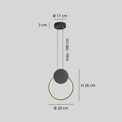 Lámpara colgante LED minimalista con anillo negro para mesita de noche