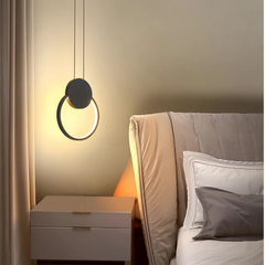 Lámpara colgante LED minimalista con anillo negro para mesita de noche