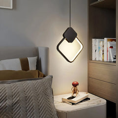 Lámpara colgante diamante LED negra minimalista de luz suave para dormitorio