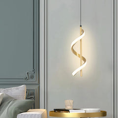Lámpara colgante espiral dorada LED moderna para mesita de noche