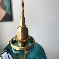 Lámpara Colgante Bola de Vidrio Azul Pato con Altura Regulable Vintage para Salón