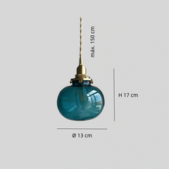 Lámpara Colgante Bola de Vidrio Azul Pato con Altura Regulable Vintage para Salón