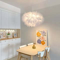 Lámpara Colgante Plumas Blanca Nórdica Forma Nube LED para Dormitorio